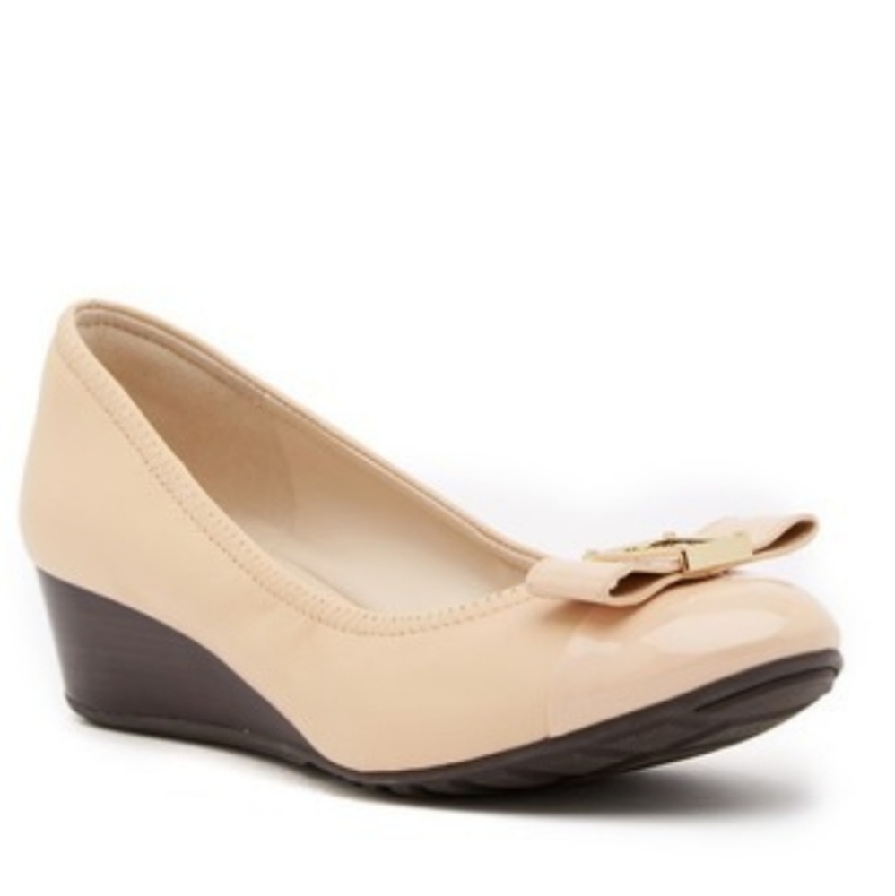 Cole Haan Leather Wedge Pump with Bow Nude US 10
